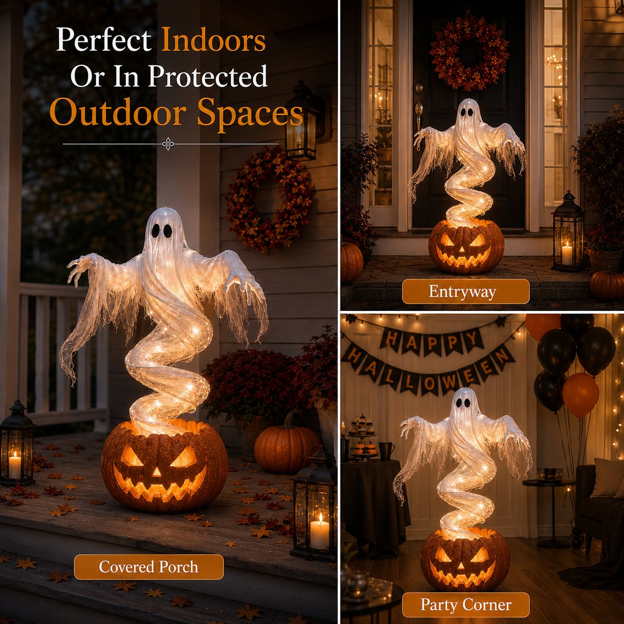 👻 Swirling Ghost Pumpkin Yard Lamp – 51in Lighted Halloween Porch Decor 🎃