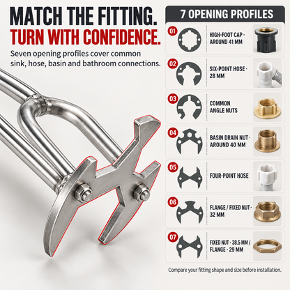 🔧 7-Opening Universal Sink & Bathroom Wrench – Stainless Steel Multi-Size Plumbing Tool for Tight Spaces