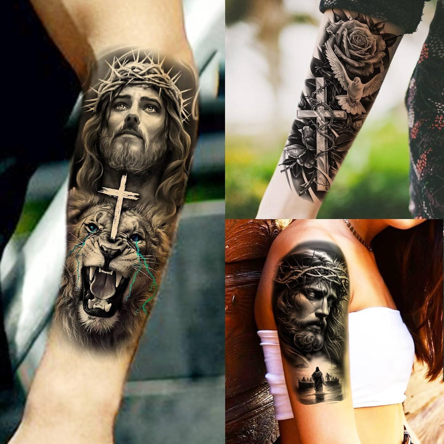 🔥 76 Pcs Tribal Temporary Tattoo Set - Wolf, Lion & Skull | Instant Forearm Sleeve | Zero Pain 🐺✨