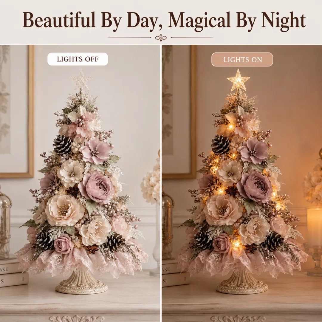 🎄Blush Bloom Pre-Lit Tree – Bring a Little Romance to Christmas