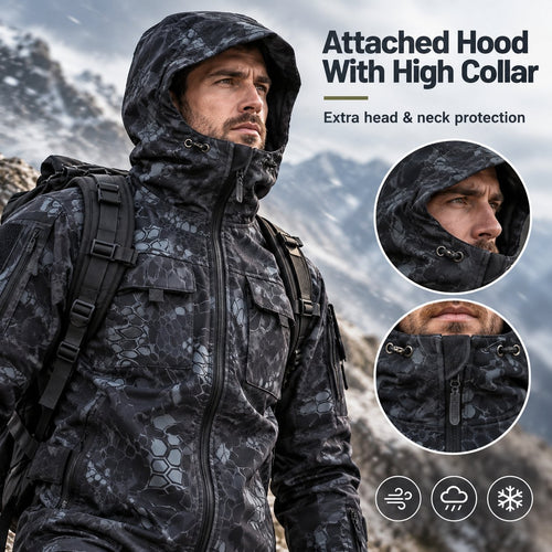 🏕️ Tactical Hooded Jacket with 9 Utility Pockets and Warm Fleece Lining