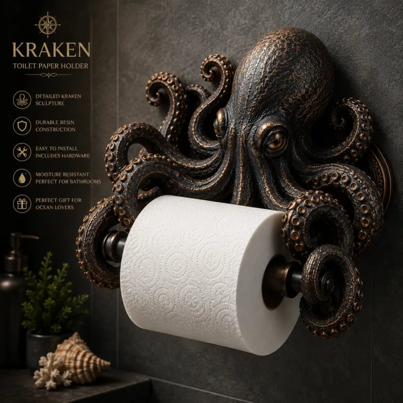 🚚 Buy 2 Get Free Shipping | 🌊 Ocean Guardians 3D Resin Toilet Paper Holder🐢🐙🦈