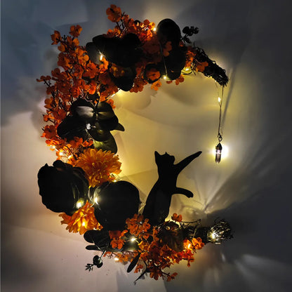🔥Last Day 49% OFF - 🐈‍⬛🌙Handmade Halloween Cat Wreath