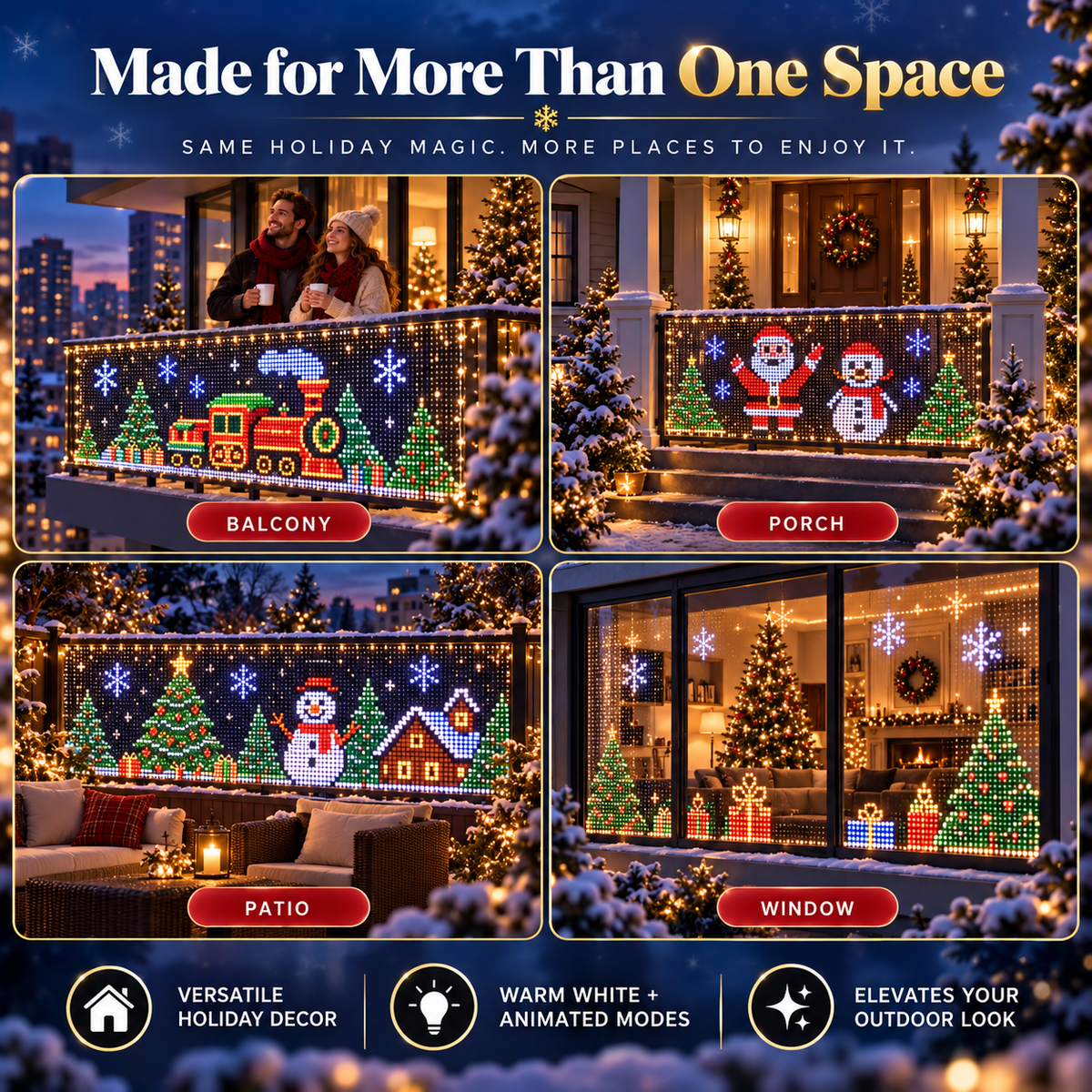 ✨ Smart App-Controlled RGB Pixel Christmas Curtain Lights with Animated Holiday Scenes 🎄