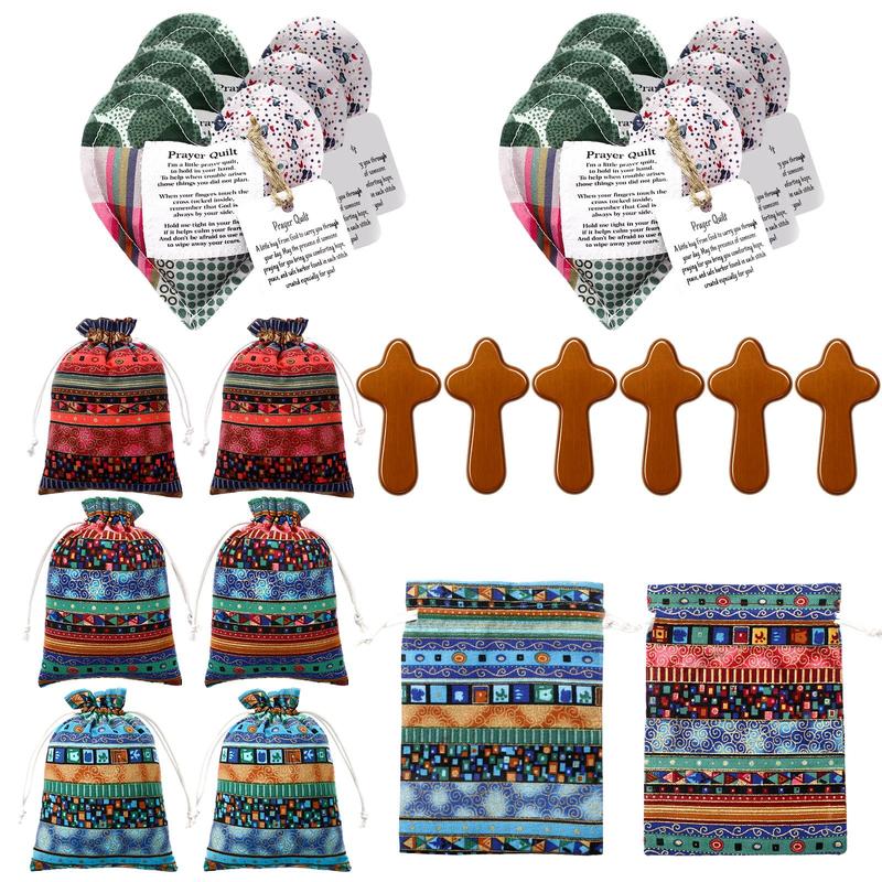🎁 Pocket Prayer Quilt Set | Mini Handmade Prayer Blankets with Cross & Drawstring Bag Christian Gifts ✝️