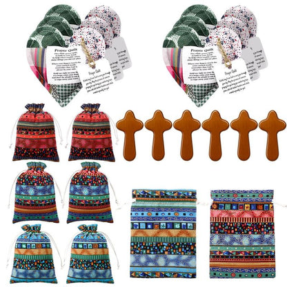 🎁Pocket Prayer Quilt Set | ✝️Mini Handmade Prayer Blankets with Cross & Drawstring Bag Christian Gifts