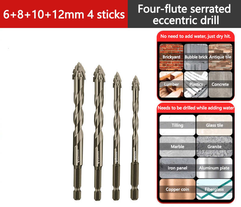 🔥 4PCS Eccentric Spiral Drill Bit Set – Deep Hole Drilling for Wood, Metal & Concrete ⚙️