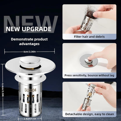 Universal Bounce-Back Bathroom Sink Stopper