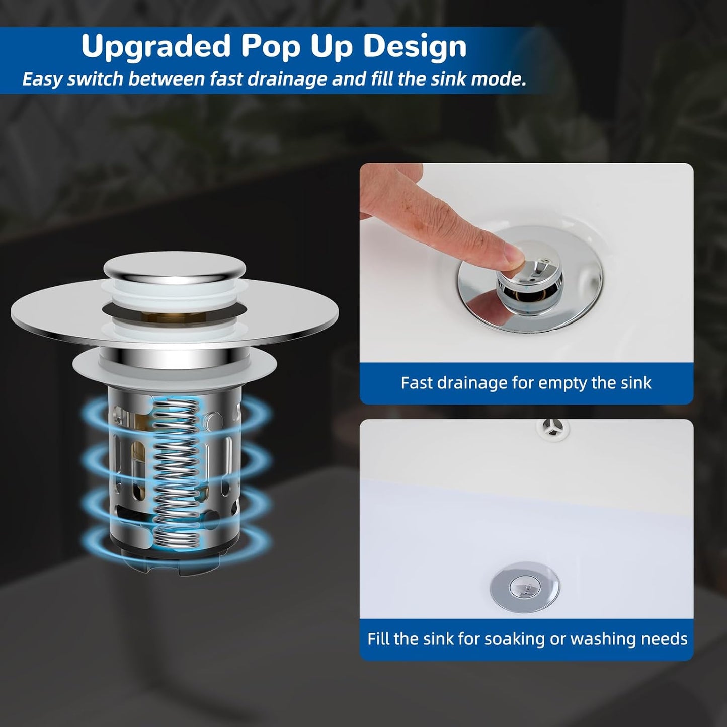 Universal Bounce-Back Bathroom Sink Stopper