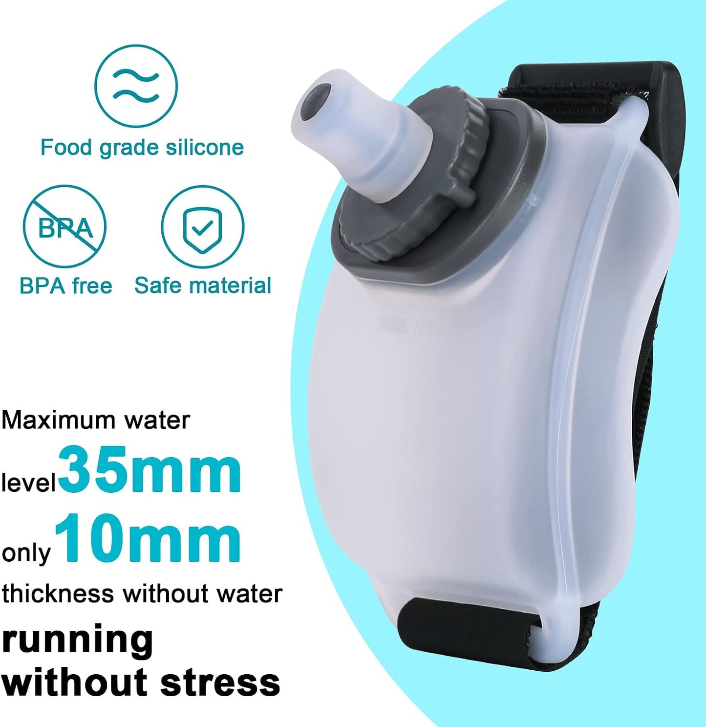 Sports Wrist Water Bottle, Running Wearable HandsFree Silicone 7 Oz Water Bottle, Portable Fitness Cycling Marathon Rock Climbing Sports Cup