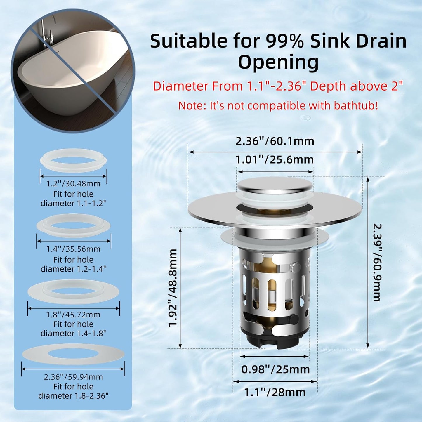 Universal Bounce-Back Bathroom Sink Stopper