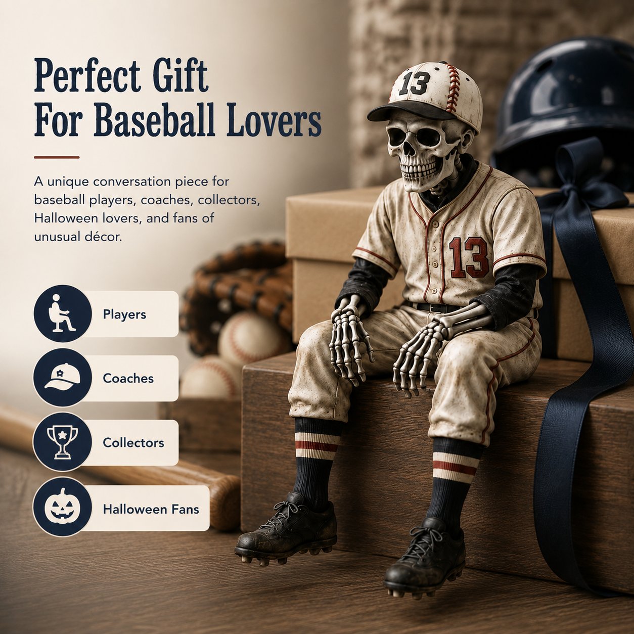 ⚾ Baseball Skeleton Shelf Sitter – Spooky Sports Decor Gift