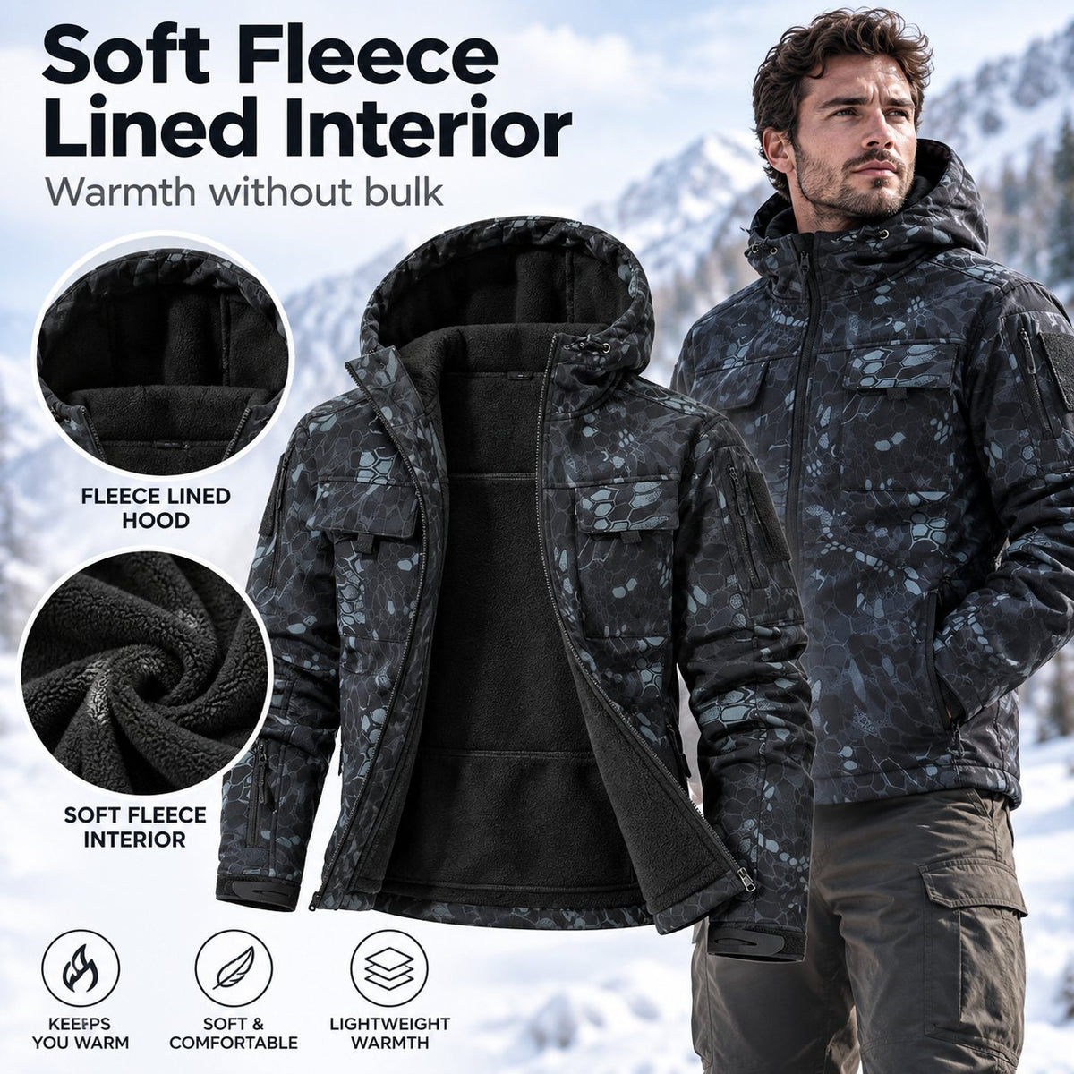 🏕️ Tactical Hooded Jacket with 9 Utility Pockets and Warm Fleece Lining