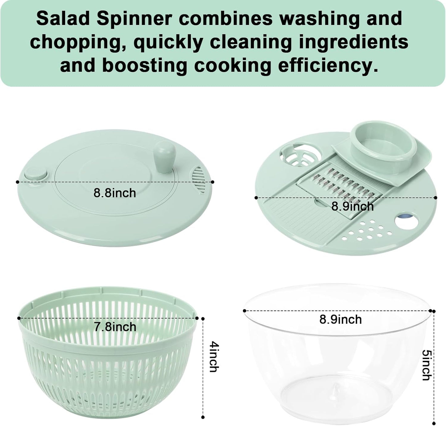 🥗 5-in-1 Salad Spinner Prep Bowl – Vegetable Washer & Slicer Set