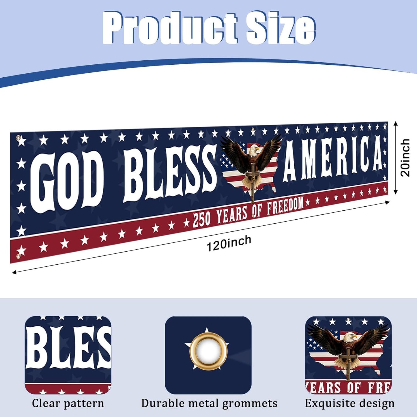 🎆✨🇺🇸 God Bless America Banner • Oversized 10ft 250th Anniversary Decor 🎉