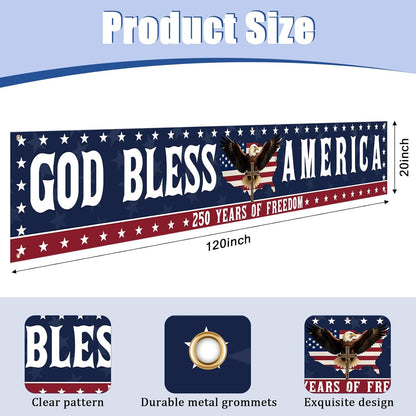 🎆✨🇺🇸 God Bless America Banner • Oversized 10ft 250th Anniversary Decor 🎉