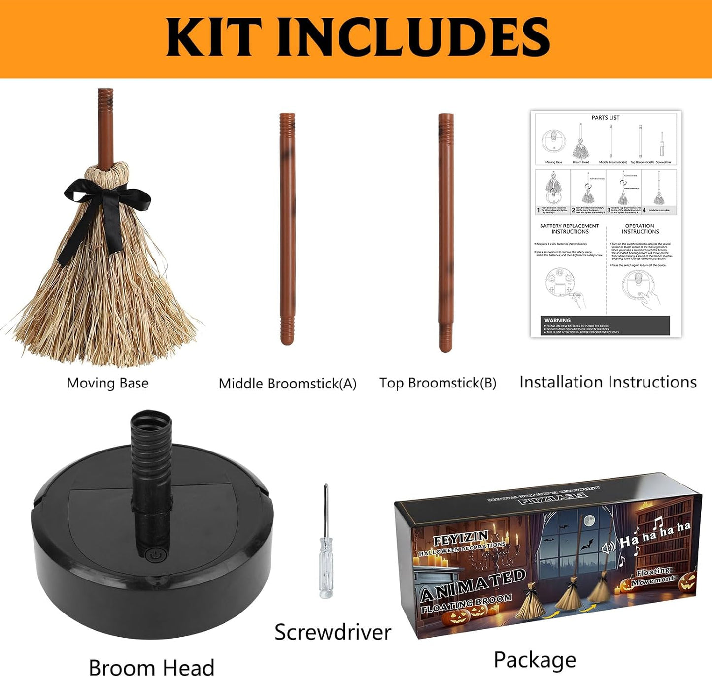 💥Halloween Sale 50% OFF🧙‍♀️Magic Floating Witch Broom™ 🧹 | Animated Sound-Activated Halloween Prop 🎃
