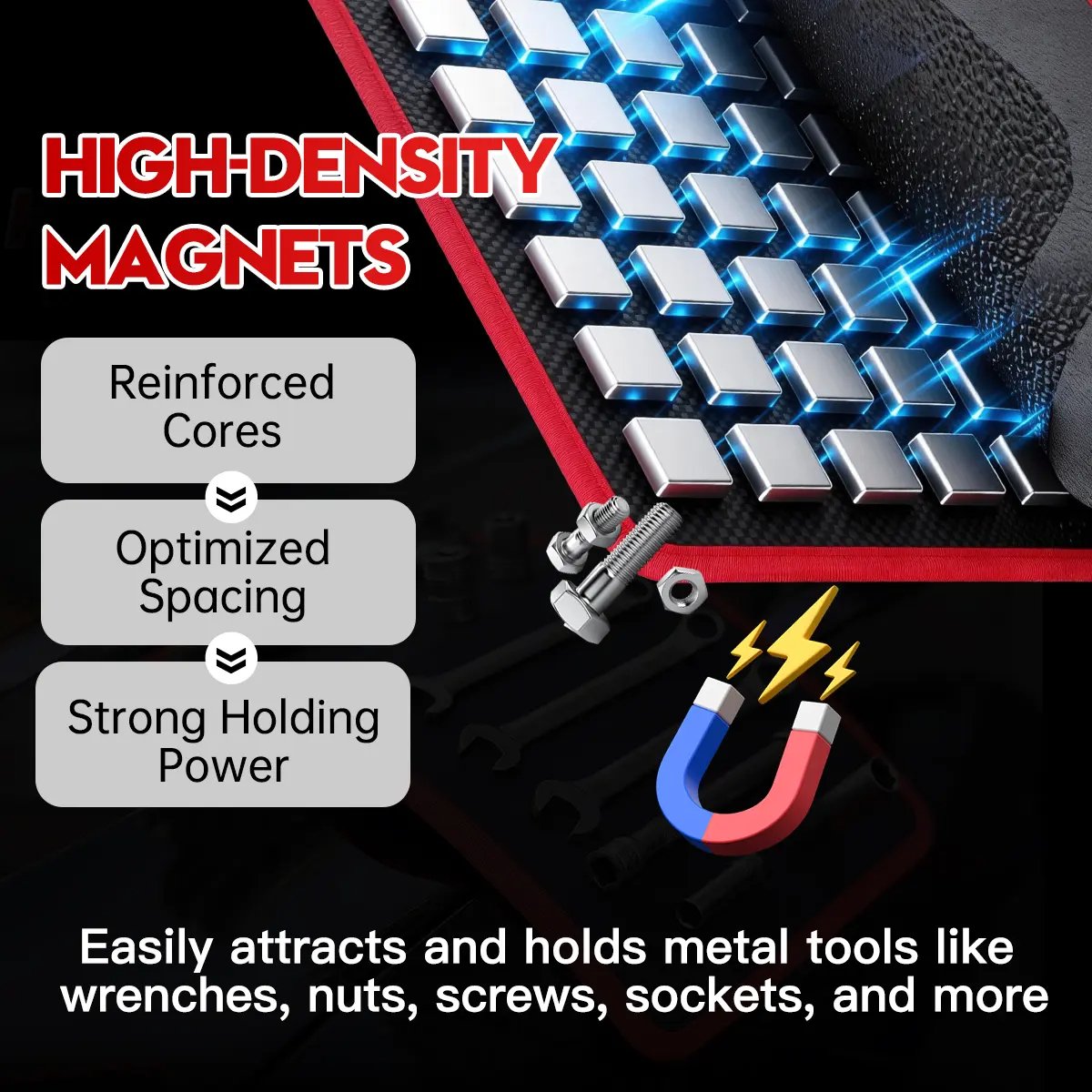 🛠️Flexible Magnetic Tool Mat & Tray Holder - Magnetic Tool Tray, Flexible Magnetic Mat, PVC & Non-Slip for Garage Workshop, Auto Repair Tools