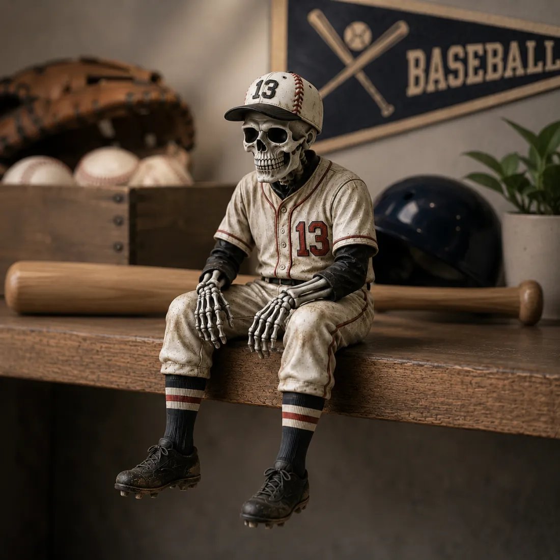 ⚾ Baseball Skeleton Shelf Sitter – Spooky Sports Decor Gift