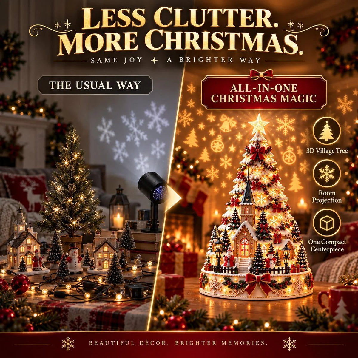 🎄Christmas Village Light-Up Tree – Festive LED Holiday Tabletop Decor