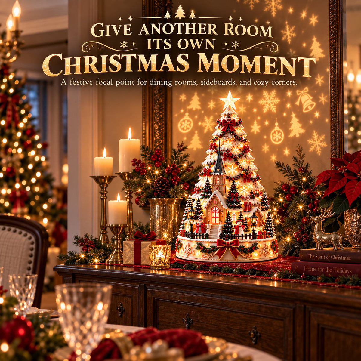 🏆 60,000+ Sold - 🎄Christmas Village Projection Centerpiece-Christmas Village Lightscape Tree