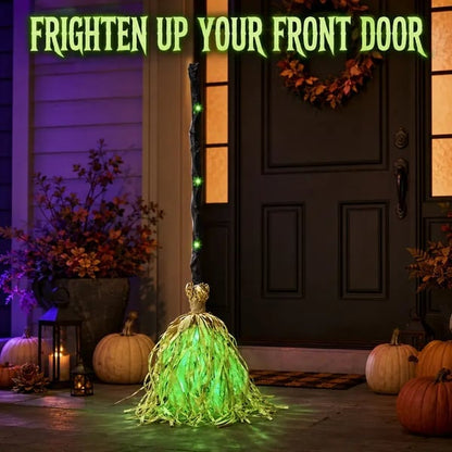 🧹Animated Witch Broom – Spooky Moving Halloween Decor with Sound & Lights! 👻✨