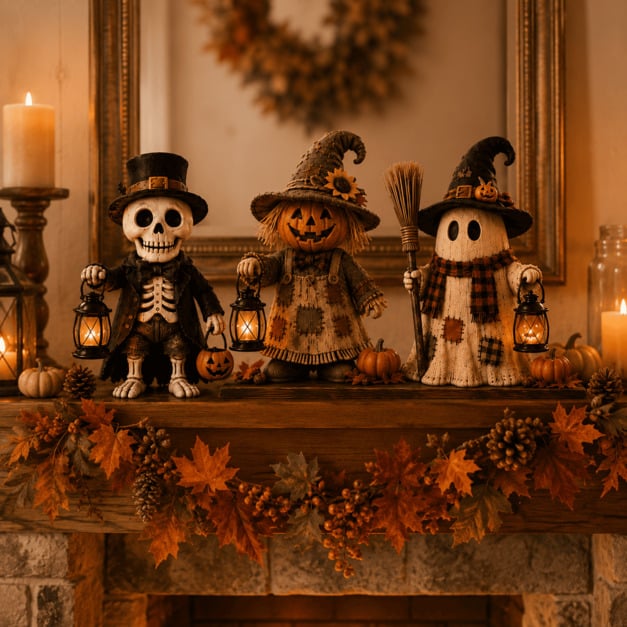 🔥Last Day 49% OFF -🎃 Cute Spooky Halloween Mantel Figurine – Cozy Resin Decor 🍂