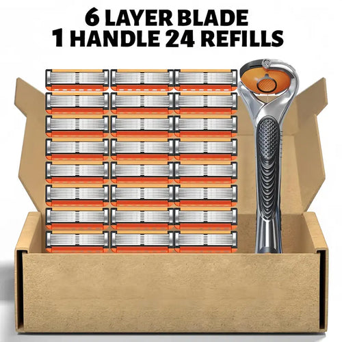 🪒 6-Blade Razor Set – 📦 48 Refills Included – Smooth Glide, Precision Shave for Daily Grooming & Gifting