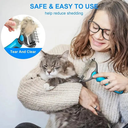 🐾 Double-Sided Pet Grooming Brush – Hurtless Undercoat Rake for Dogs & Cats ✨
