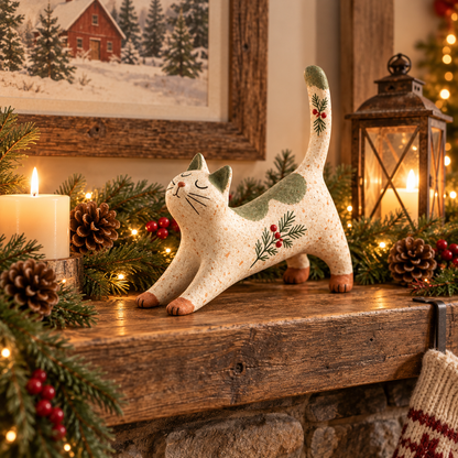 😽🐈 Woodland Christmas Cat Figurine