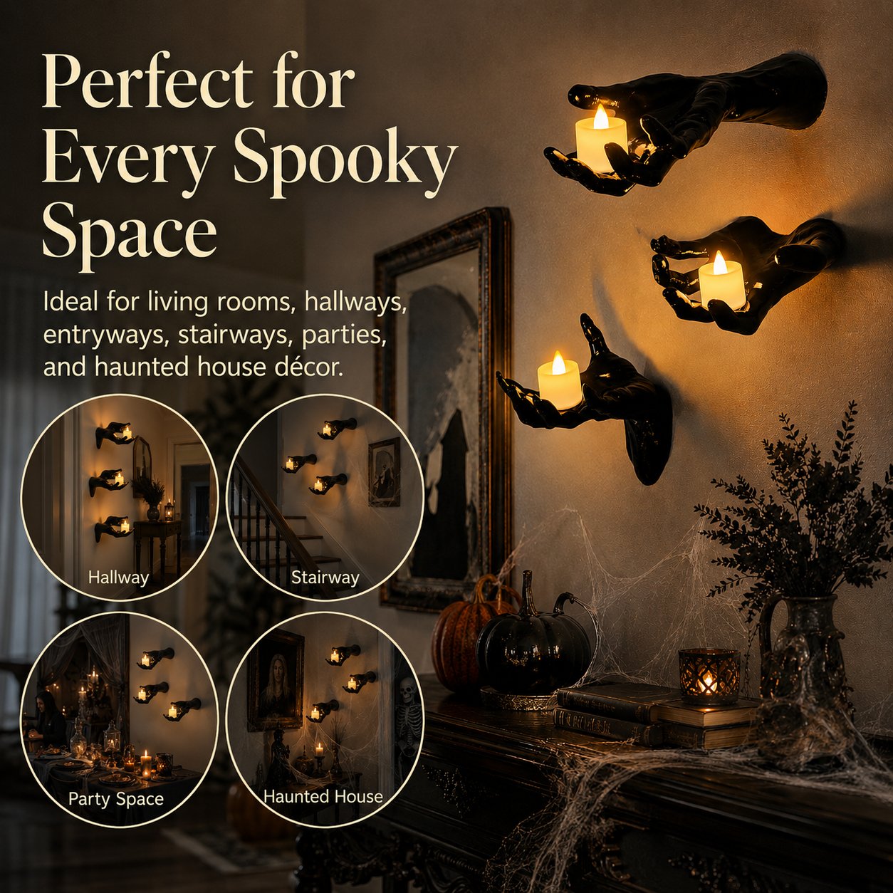 🎃 Creepy Reaching Hands Wall Decor with LED Candles – Instant Haunted Halloween Vibes 🕯️