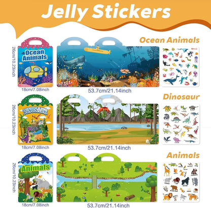 🧠📚Reusable Jelly Sticker Book for Toddlers 2-5, Portable Silicone Quiet Activity Travel Toy🎨