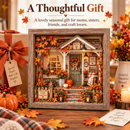 🍁 Cozy Autumn Cottage Porch 3D Miniature DIY Craft Kit | Wood & Acrylic Seasonal Decor 🎃