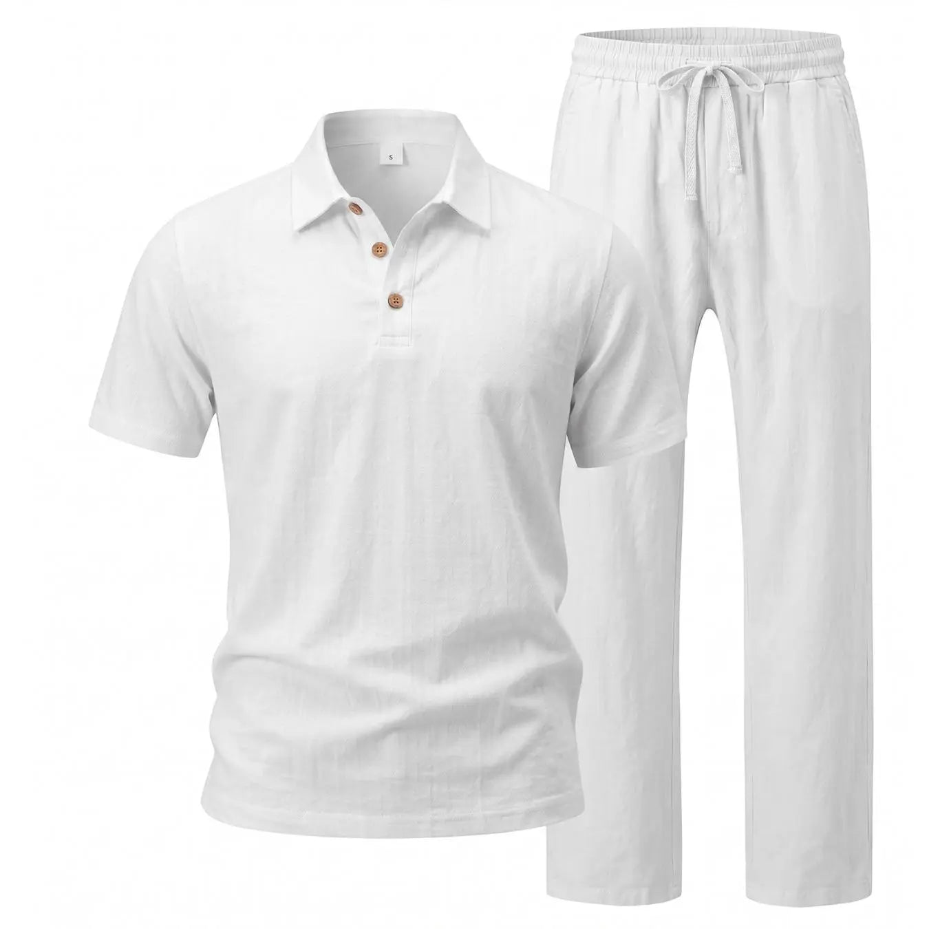 🌿 Men's 2-Piece Linen Outfit Set • Breathable Short-Sleeve Polo Shirt & Relaxed Pants 🏖️