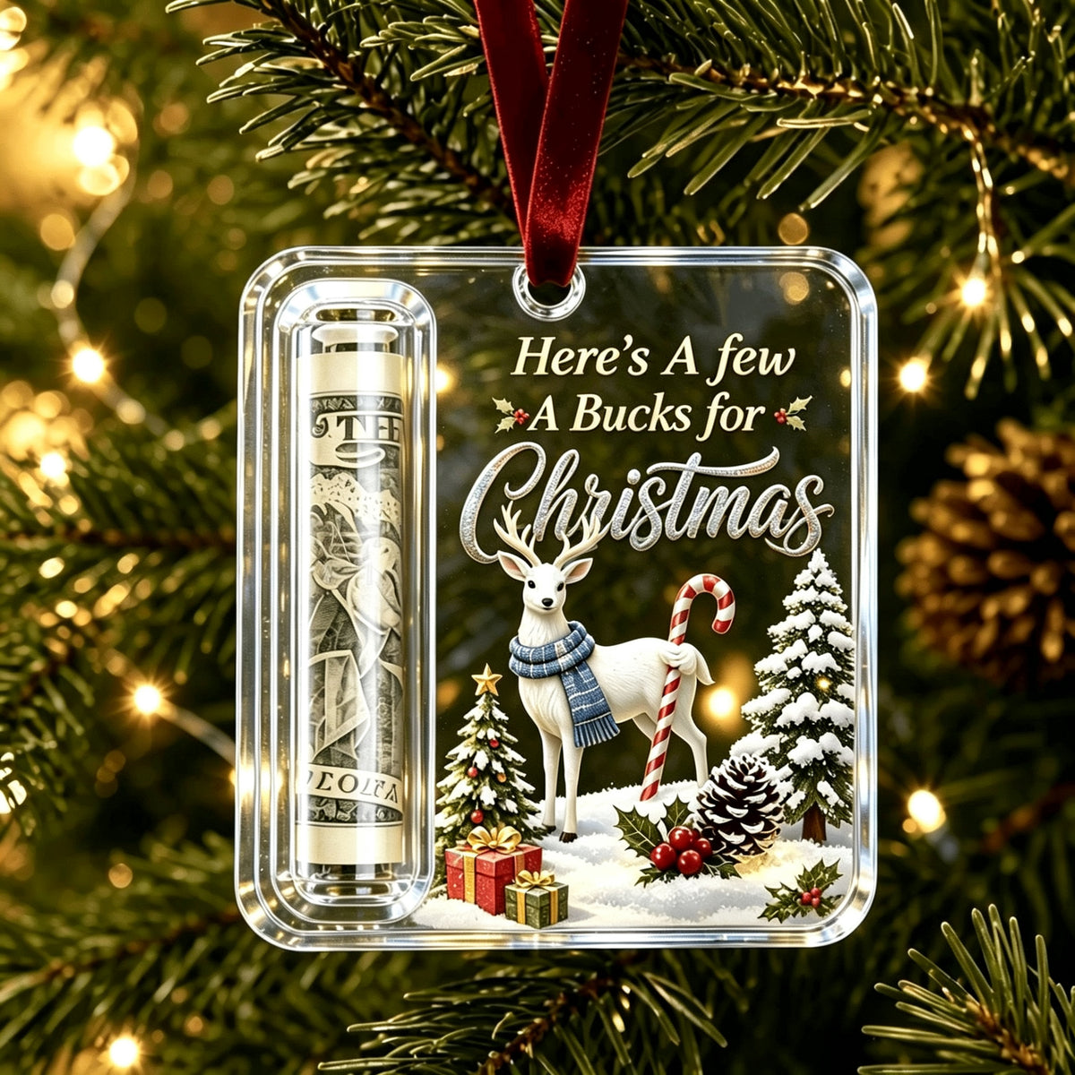 🎄 Christmas Cash Holder Acrylic Ornament – Tree Hanging Money Gift Keepsake ✨