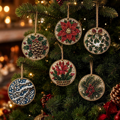 🎄 6-Piece Christmas Diamond Art Wooden Ornament Kit – DIY Pearl & Rhinestone Crafts ✨
