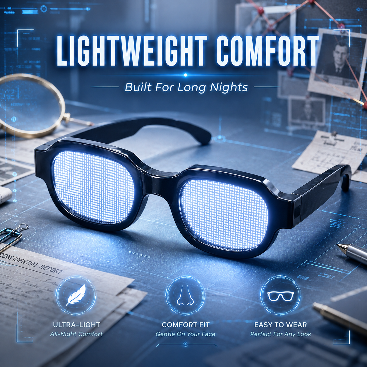🕶️ Cyber Detective Touch LED Light Up Glasses Anime Cosplay Party Eyewear 🔍