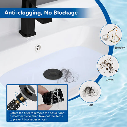 Hibbent 3 in 1 Bathroom Sink Drain Strainer - Matte Black
