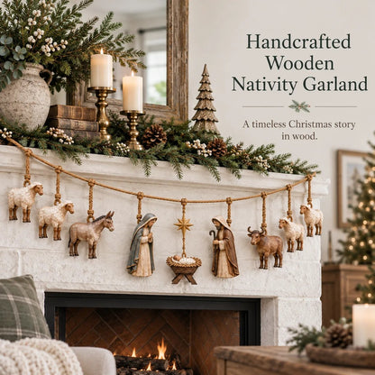 🎄 Handcrafted Wooden Nativity Garland – Rustic Christmas Decor