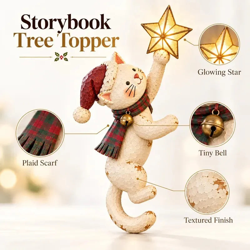 🎄 Lighted Christmas Cat Tree Topper – Climbing Kitty with Glowing Star