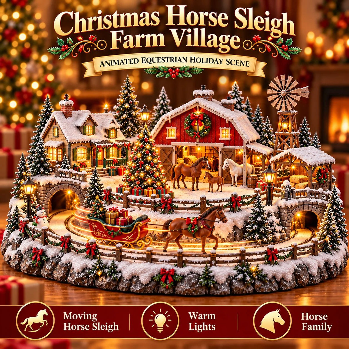 🐮 Highland Cow Christmas Farm Village – Lighted Farmhouse Holiday Scene