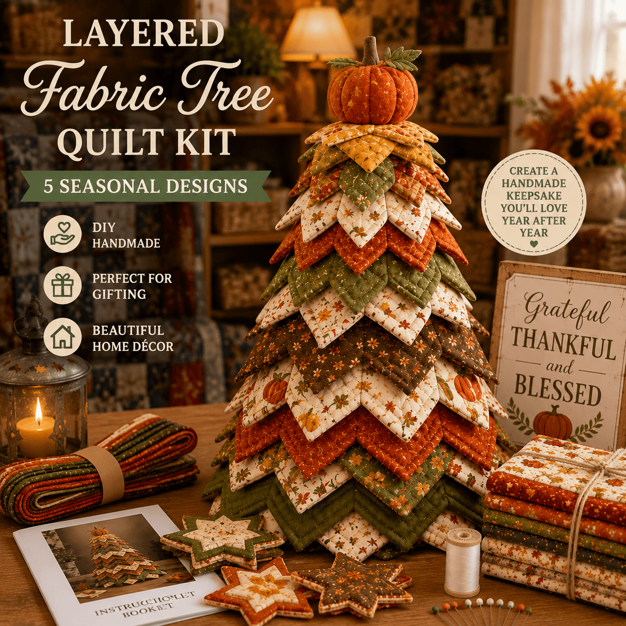 🔥LAST DAY 50% OFF - 🎄 Layered Fabric Tree Quilt Kit for DIY Seasonal Decor 🧵