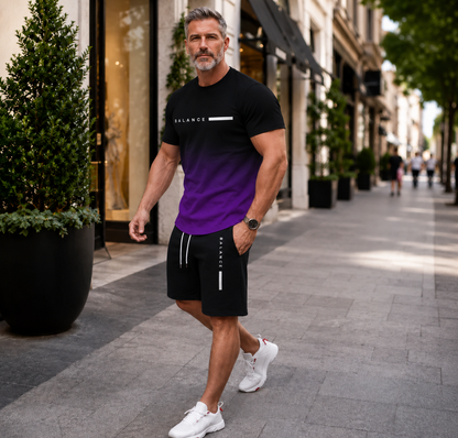🔥 HOT SALE👕Men’s Gradient Short Sleeve Tracksuit Set – 55% OFF