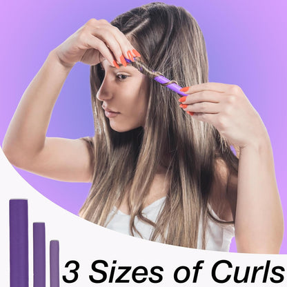 A heatless curling wand in various sizes for creating spiral curls and waves