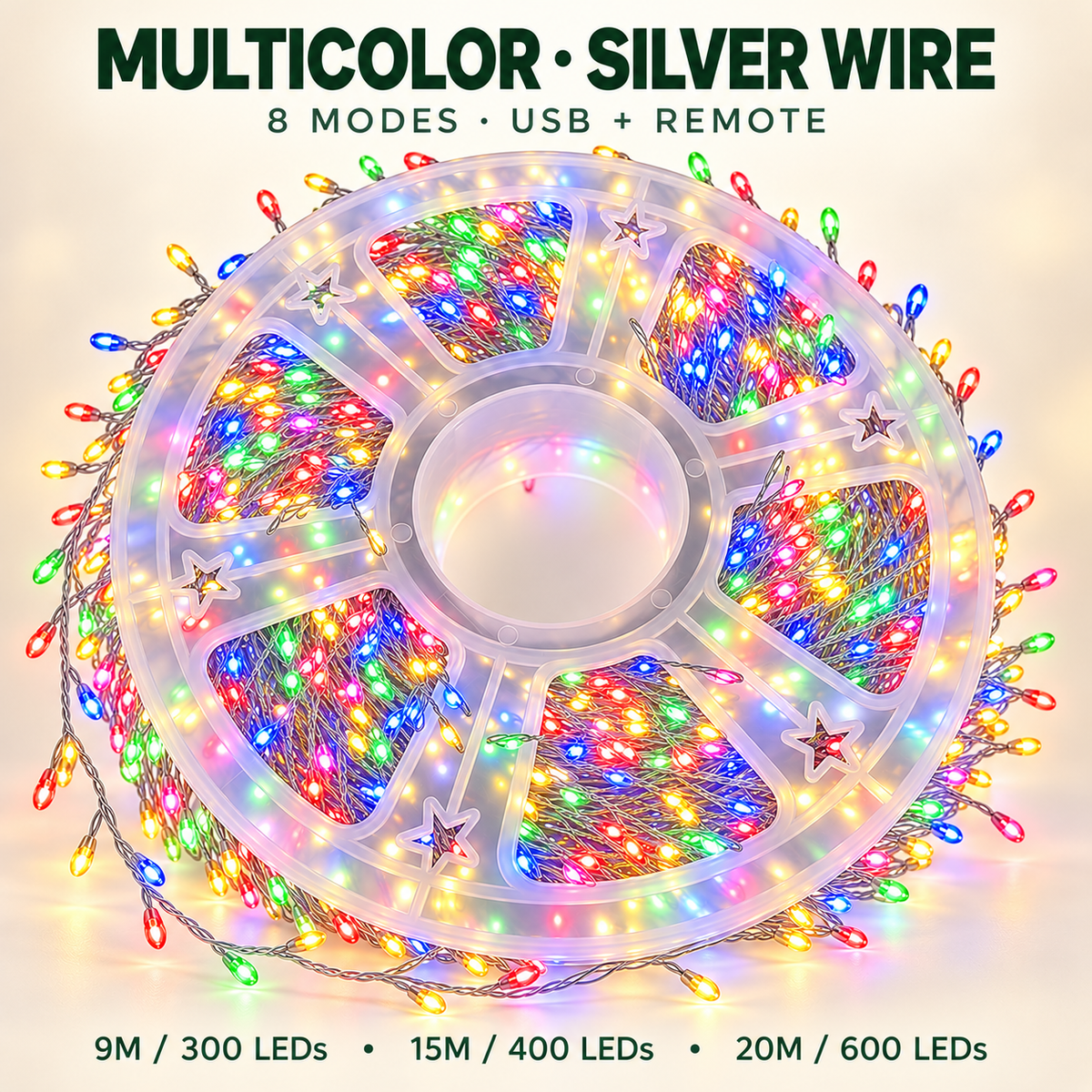 ✨ USB-Powered LED Cluster Christmas Lights 🎄 8 Modes, Remote Control & Multicolor or Warm White