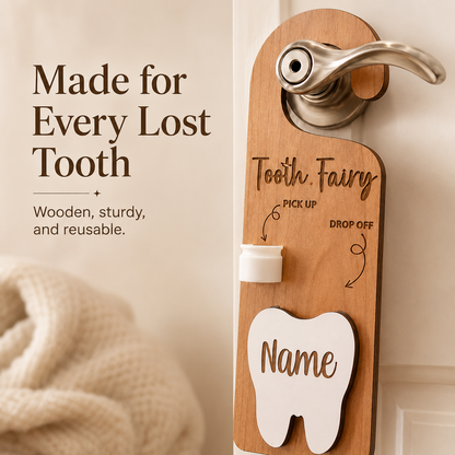 🧚 Personalized Wooden Tooth Fairy Door Hanger with Money Pocket 🦷