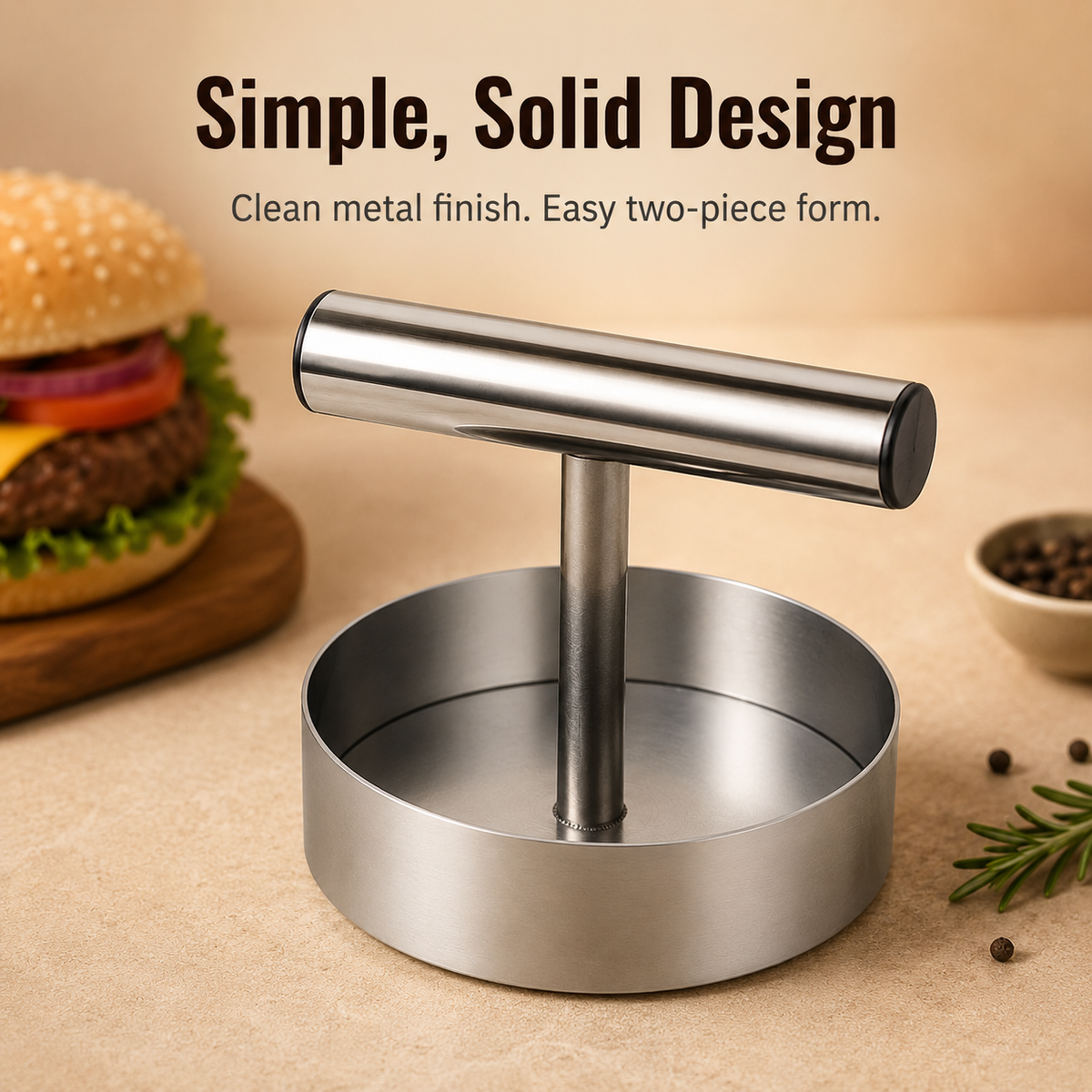 🍔 Stainless Steel Burger Patty Press Set – 85mm T-Handle Meat Mold Maker 🔥