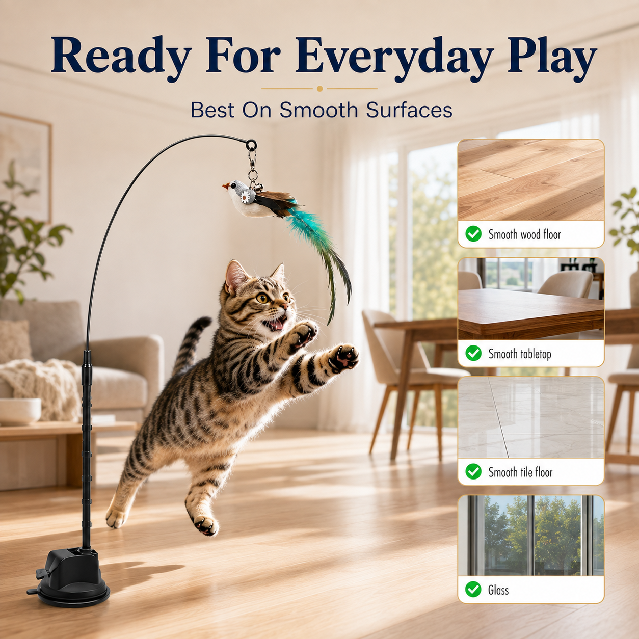 🐱 Interactive Cat Wand with Suction Cup & Natural Feathers 🪶