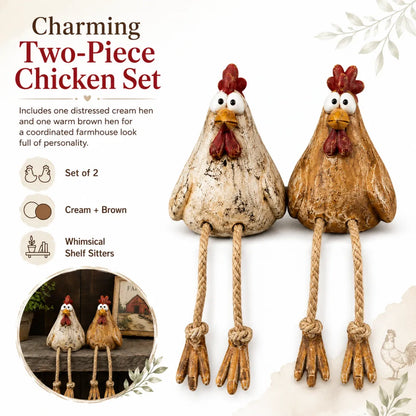 ✨ Rustic Farmhouse Chicken and Goose Shelf Sitters with Swinging Legs 🐔