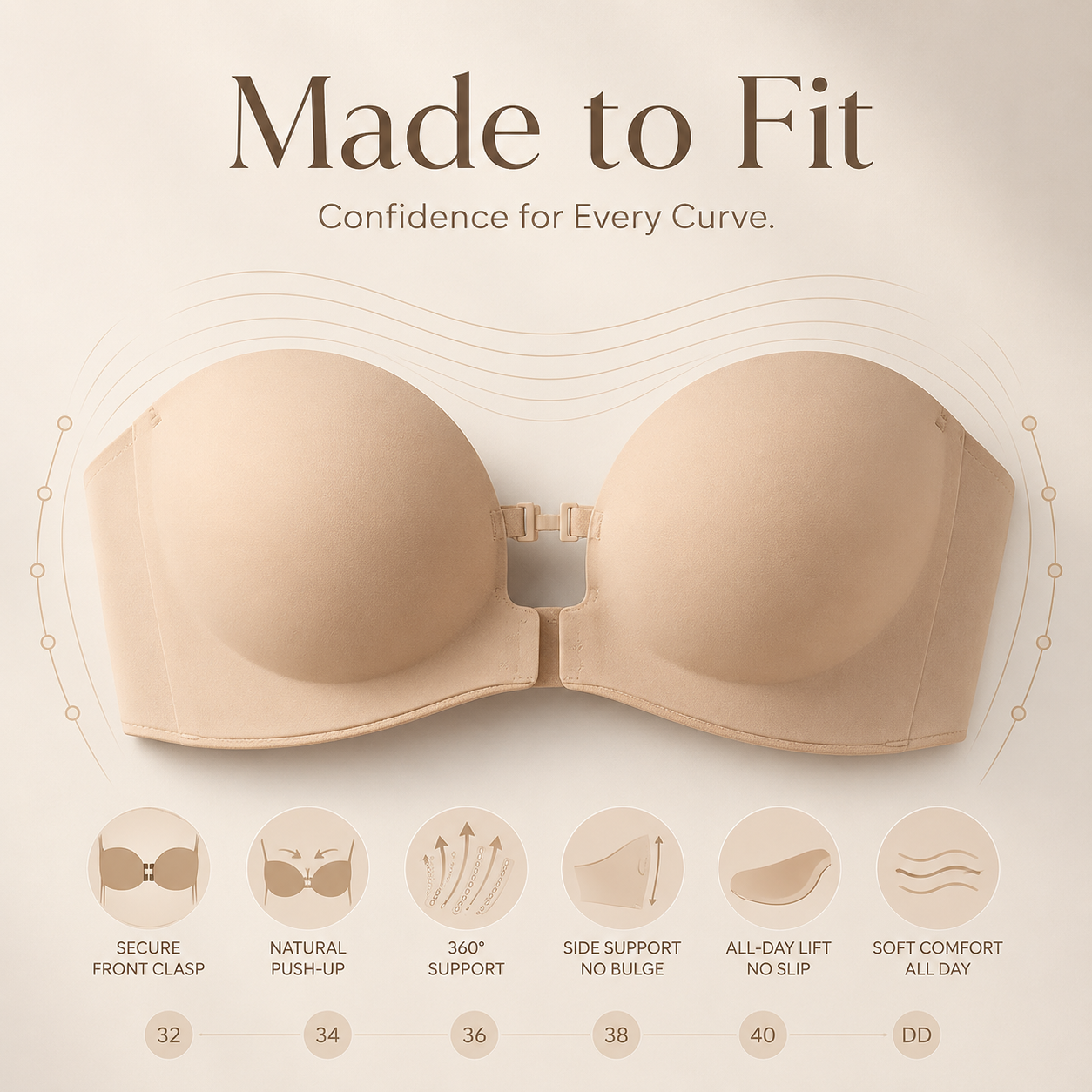 ✨ Convertible Strapless Push Up Bra Front Buckle Non Slip Invisible Lingerie 💃